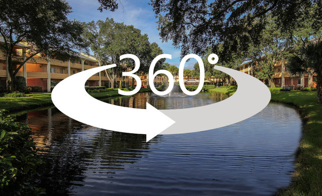 View of lake with 360 virtual tour logo | Westgate Leisure Resort