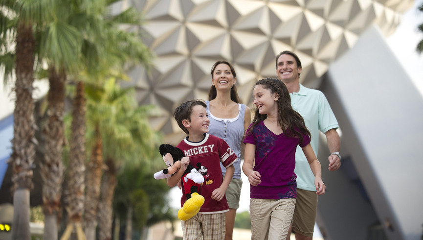Happy Family Of Four Enjoying The Epcot Center
