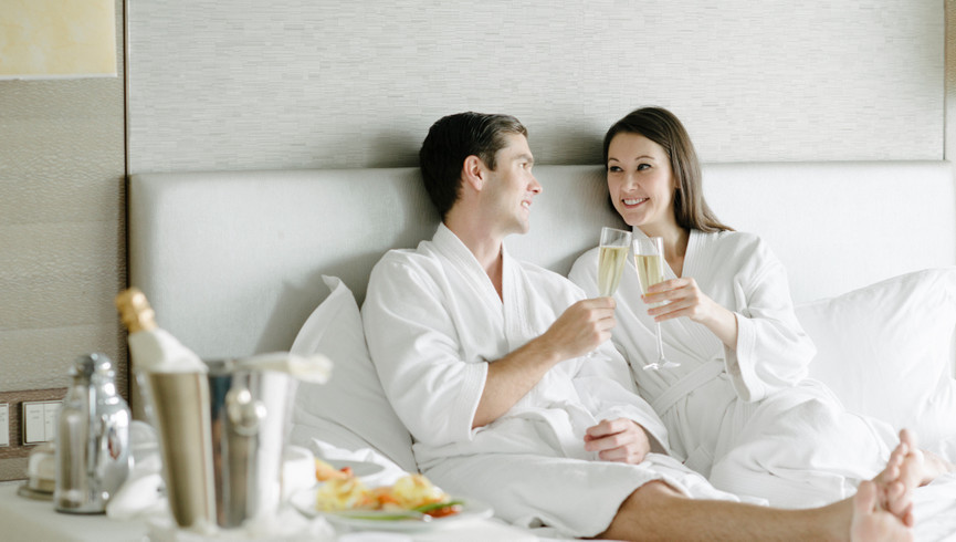 Romantic Things To Do In Park City Utah | Couple With Breakfast In Bed At Our Park City Utah Hotel