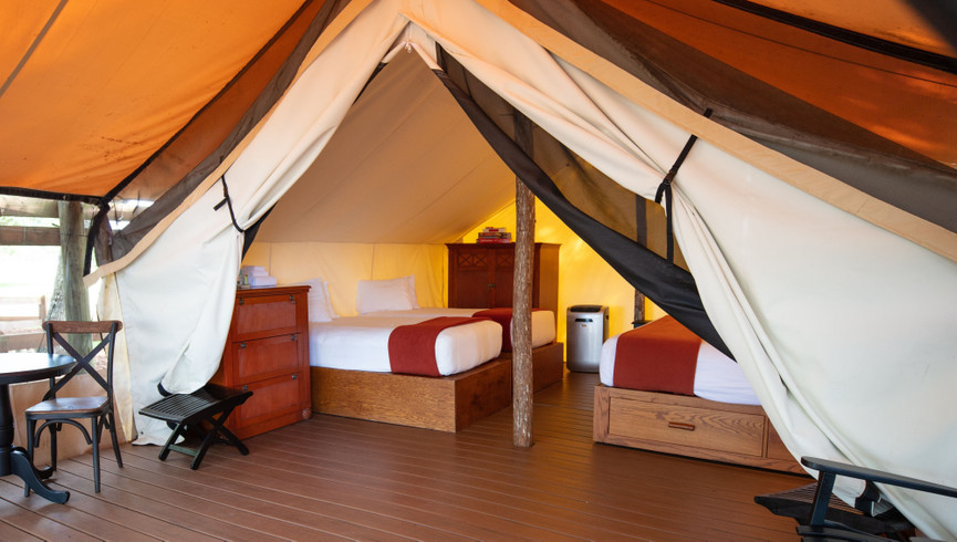 Bedroom Inside Luxury Tents - Accommodations at Westgate River Ranch Resort & Rodeo