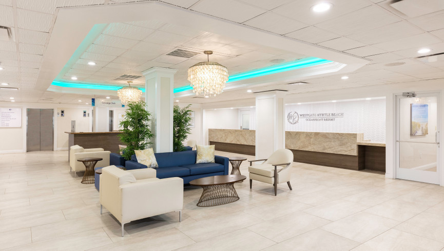 Directorio de números de teléfono en Westgate Resorts Myrtle Beach Oceanfront Resort | Área del vestíbulo en Myrtle Beach Resort