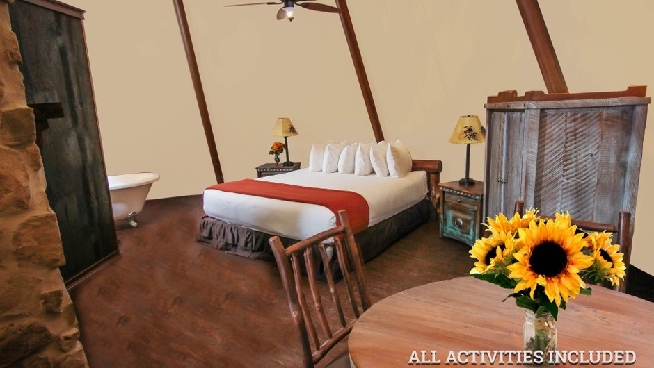 View of Bed in Luxe Teepee -  Westgate River Ranch Resort & Rodeo