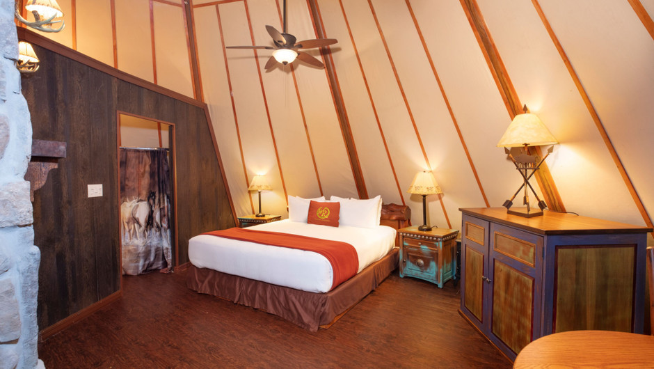View of Bed in Luxe Teepee -  Westgate River Ranch Resort & Rodeo