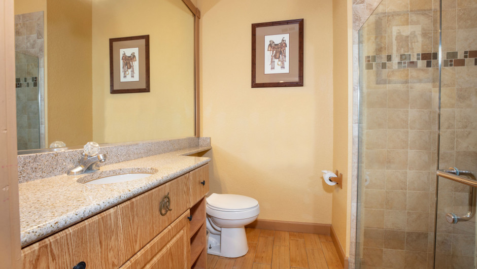Bathroom in our Saddle Club Two-Bedroom Cabin - Westgate River Ranch Resort & Rodeo