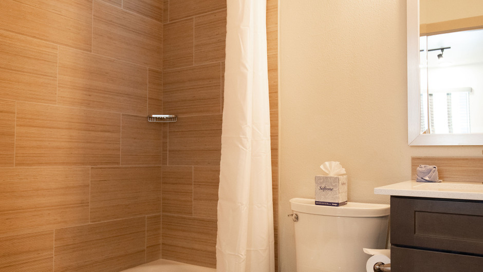 bathroom toilet and shower at a nevada resort hotel - tahoe trail