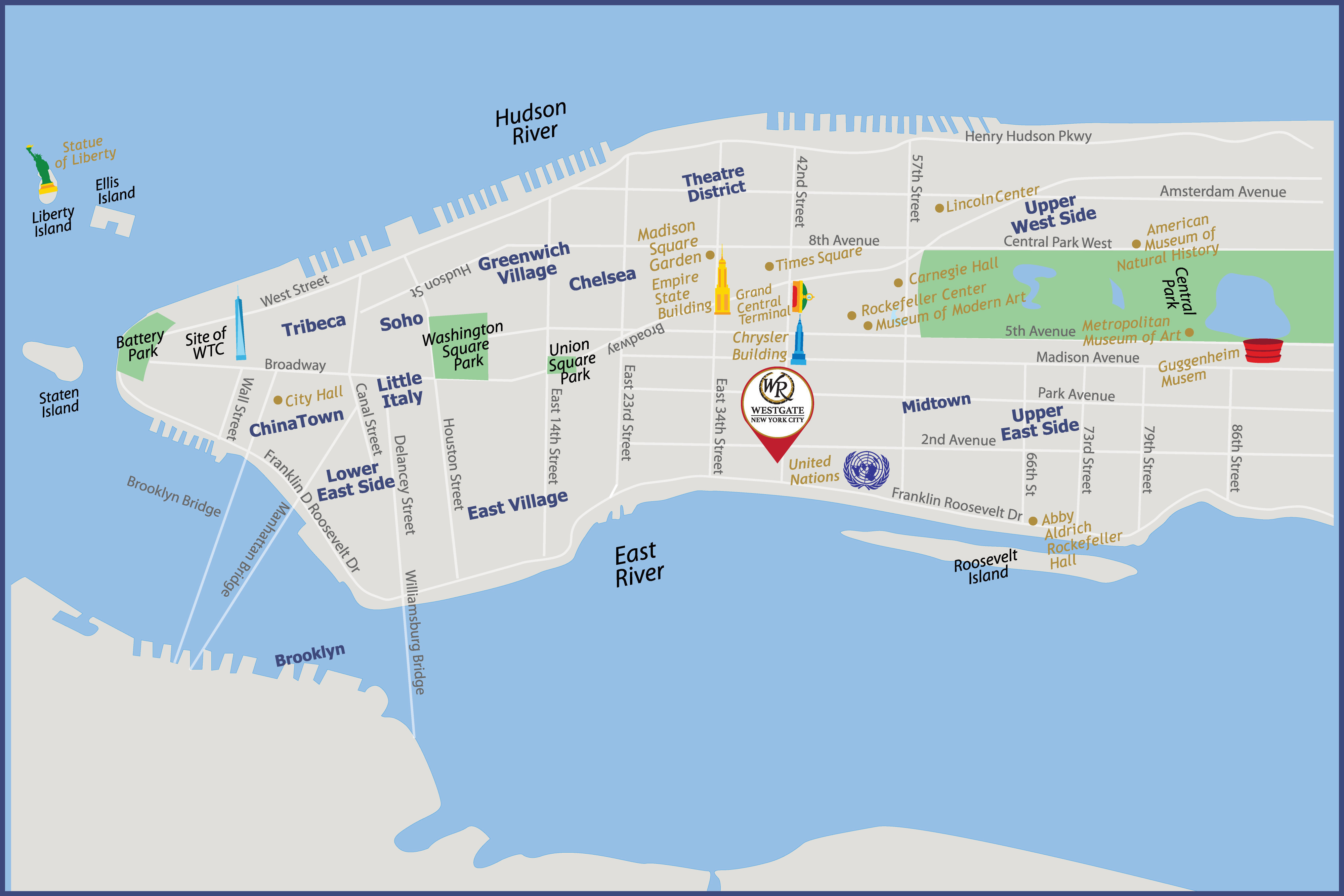 City Map Of New York City With Attractions Davina Frederica