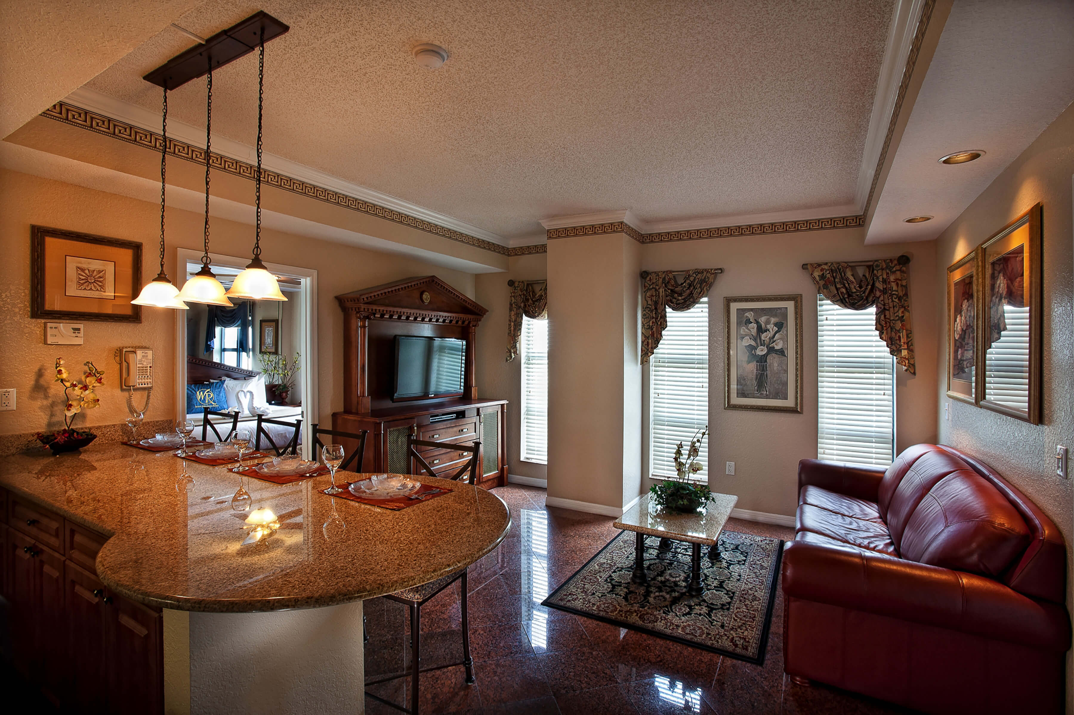 Living Area and Kitchen | Two-Bedroom Deluxe Villa | Westgate Palace Resort | Orlando, FL | Westgate Resorts