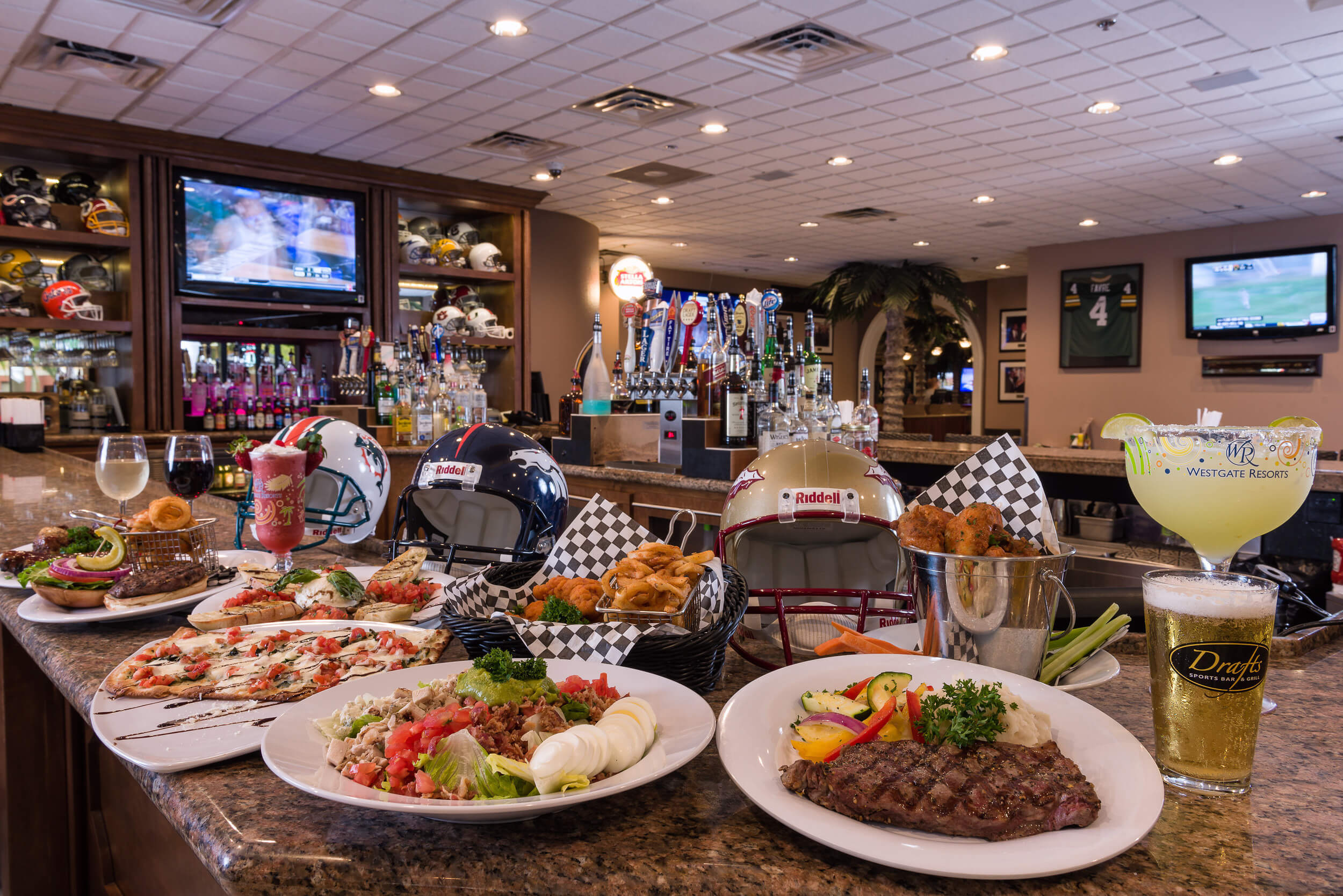 Drafts Sports Bar Decorated with Food and Helmets | Westgate Vacation Villas Resort & Spa | Orlando, FL | Westgate Resorts