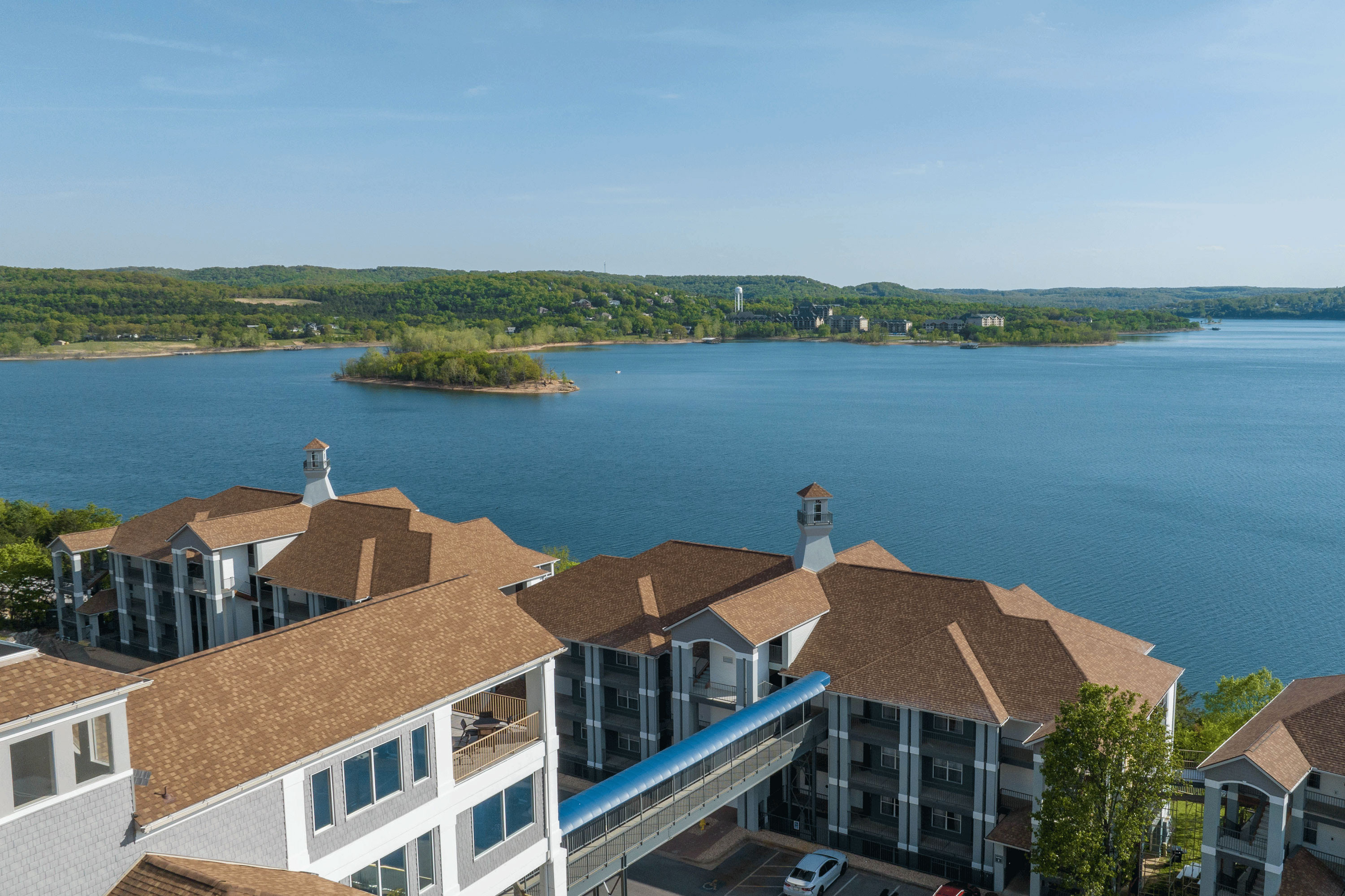 Resort exterior with Table Rock Lake in background | Westgate Branson Lakes Resort